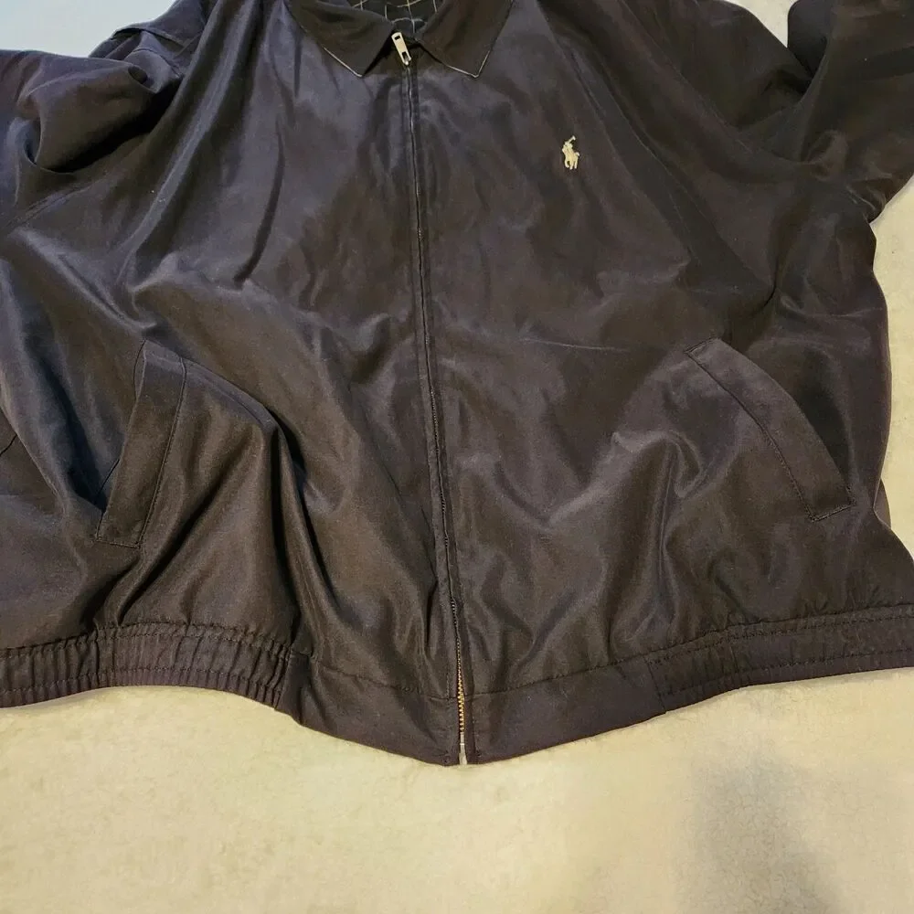 Vtg Polo Ralph Lauren Black Harrington Jacket Plaid Lined Zip Up Mens Sz 3XB Big
